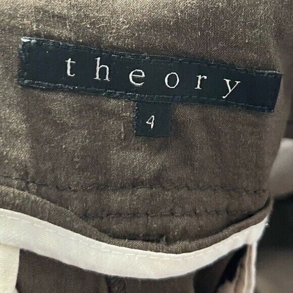 Theory Dark Brown Linen Cropped Dress Pants 4 - Picture 5 of 5